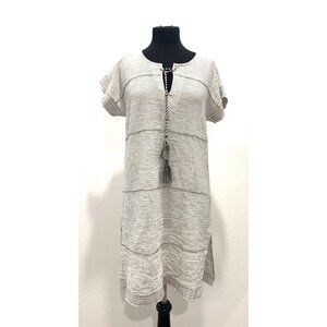 Collection By Bobeau Ivory Beaded Detail Stripe Tunic Dress Size S